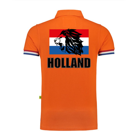 Luxury Holland supporter polo shirt with Dutch flag and lion 200 grams orange EK / WK for men