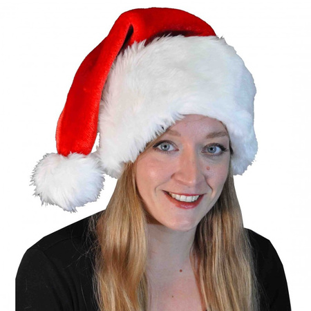 Luxury plush Christmas hat red/white with wide brim for adults