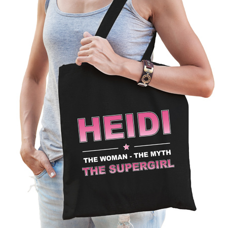 Naam cadeau tas Heidi - the supergirl zwart voor dames
