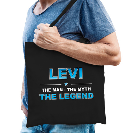 Naam cadeau tas Levi - the legend zwart voor heren