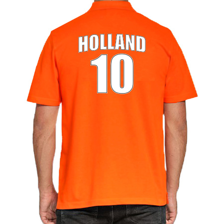 Orange Holland supporter poloshirt with back number 10 for men
