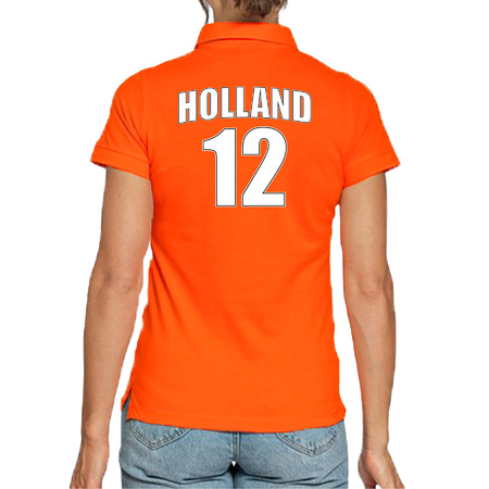 Orange Holland supporter poloshirt with back number 12 for women