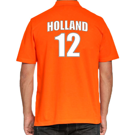 Orange Holland supporter poloshirt with back number 12 for men