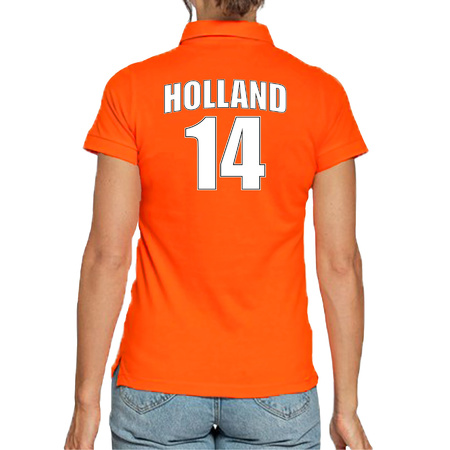 Oranje supporter poloshirt met rugnummer 14 - Holland / Nederland fan shirt voor dames