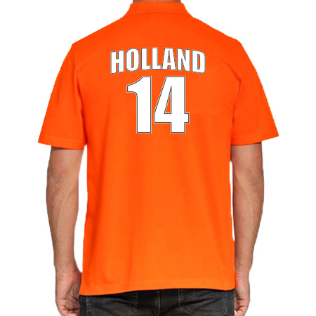 Orange Holland supporter poloshirt with back number 14 for men