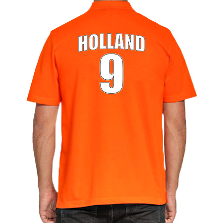 Orange Holland supporter poloshirt with back number 9 for men