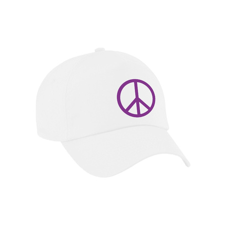 Purple peace sign dress up cap white for adults