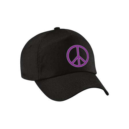 Purple peace sign dress up cap black for adults