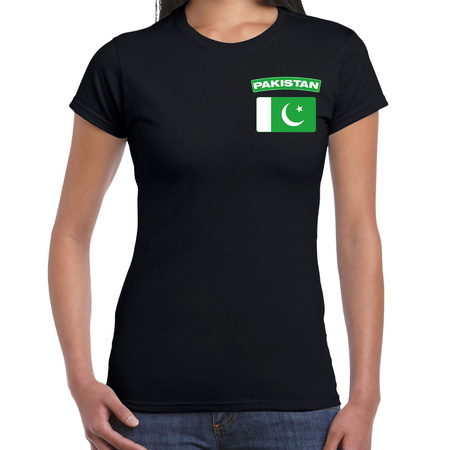 Pakistan t-shirt met vlag zwart op borst voor dames