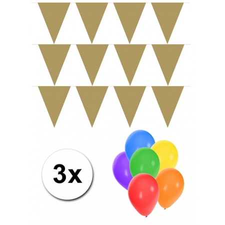 Package 3x gold bunting incl free balloons