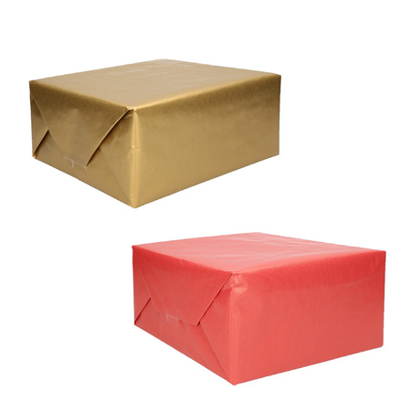 Pakket van 6x rollen Kraft inpakpapier/kaftpapier rood en goud 200 x 70 cm
