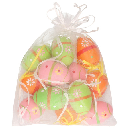 Decoration Easter eggs colored/flowers 12 pieces
