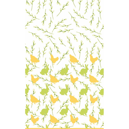 Easter tablecloth bunnies and hens yellow / green 138 x 220 cm