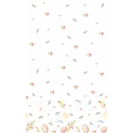 Pasen tafelkleed/tafellaken wit/roze print 138 x 220 cm met 20x bijpassende servetten pakket
