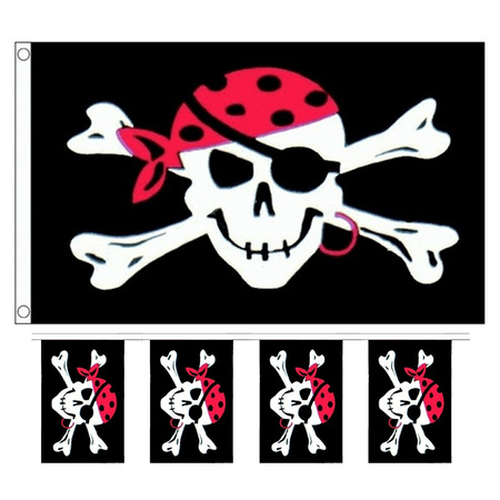 Pirates party deco set 1x bunting flags and large pirates flag 90 x 150 cm