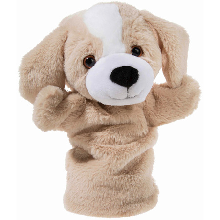 Plush brown dog hand puppet 25 cm cuddle toy
