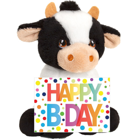 Plush soft toy animal cow 12 cm and Happy Birthday postcard