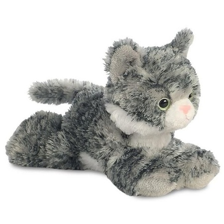 Poezen/katten speelgoed artikelen grijs/witte kat/poes knuffelbeest 20 cm