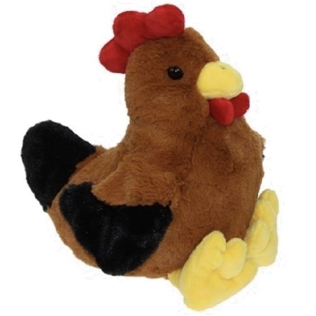 Soft toy chicken/rooster brown 25 cm with 18x mini chicklets