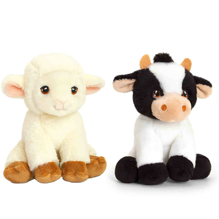 Pluche knuffels koe en lammetje boerderij vriendjes 12 cm