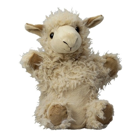 Lama speelgoed artikelen lama/alpaca handpop knuffelbeest lichtbruin 22 cm