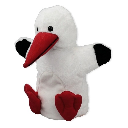 Plush white stork hand puppet 22 cm cuddle toy