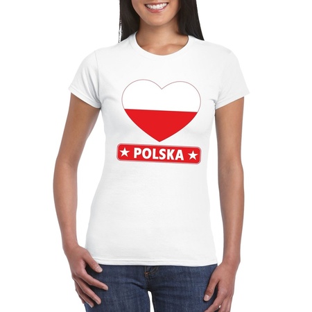 Poland heart flag t-shirt white women