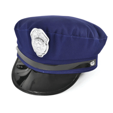 Carnaval verkleed politie agent set - pet/cap blauw met zilveren badge - pistool/badge/handboeien