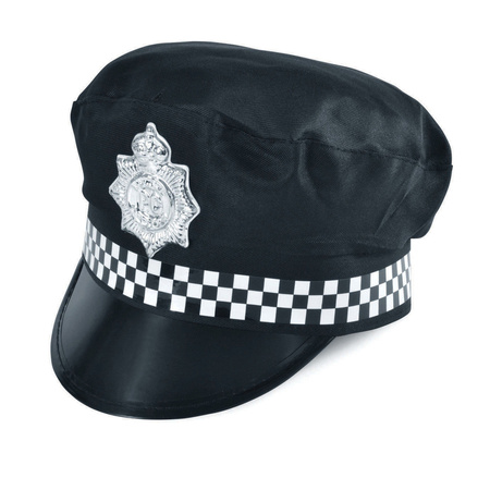 Carnaval verkleed politie agent set - pet/cap zwart met zilveren badge - pistool/badge/handboeien