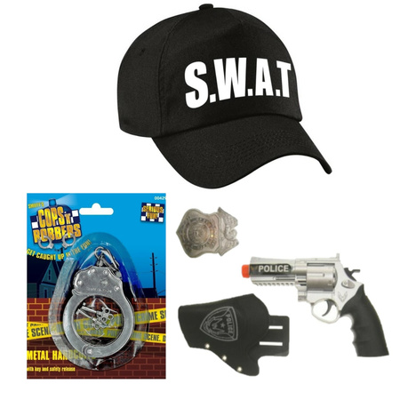 Police/Swat team cap blue for kids with gun/holster/badge