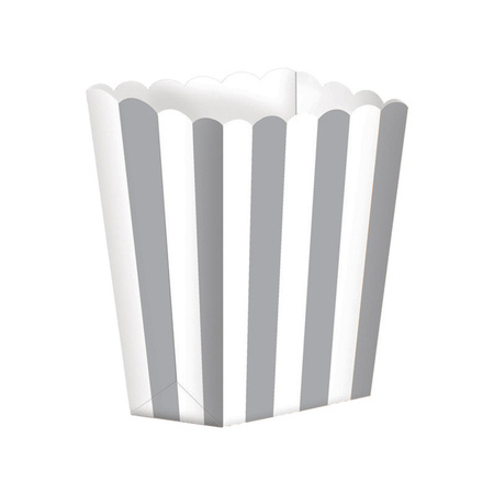 Popcorn/candy cones - 5x - silver stripes - cardboard - 6 x 13 x 4 cm