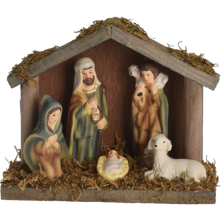 Porcelain nativity scene with 5 Christmas statues/figures 14 cm