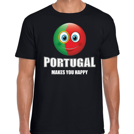 Portugal makes you happy landen t-shirt zwart voor heren met emoticon