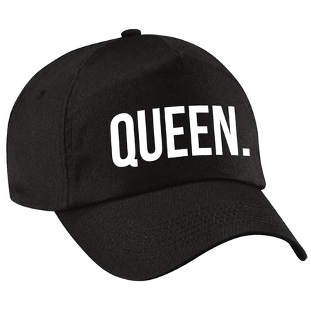 Queen pet / cap zwart met witte bedrukking voor dames 