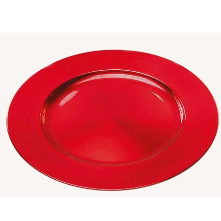 Round candle charger plate/platter red 33 cm