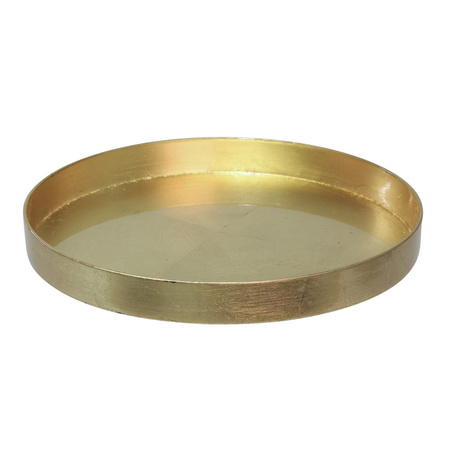 Round candle tray gold made of plastic D27 cm with 3 jade green LED candles 10/12.5/15 cm