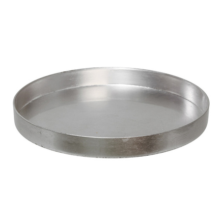 Round candle tray silver made of plastic D27 cm with 3 gold LED candles 10/12.5/15 cm