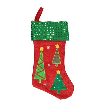 Jute christmas stockings red/green with trees 45 cm