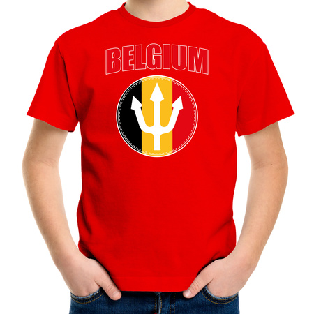 Rood t-shirt Belgium met drietand / Belgie supporter EK/ WK voor kinderen