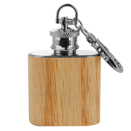 Hip flask stainless steel key chain wood look 30 ml