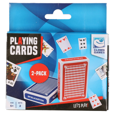 Set van 2x clown games speelkaarten rood en blauw karton