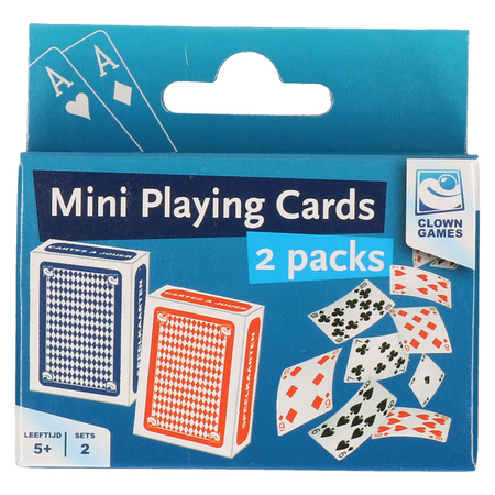 Set van 2x mini clown speelkaarten rood en blauw