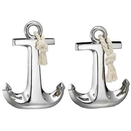 Set of 2x pieces silver anchor statues 35 and 28 cm nautical decorations