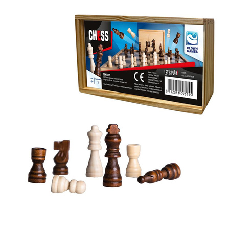 Set of 32x wooden chess pieces in box