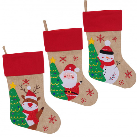 Christmas stocking beige/red with print 46 cm