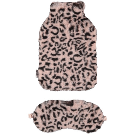 Fluffy cheetah/leopard print gift set eye mask and hot water bottle pink