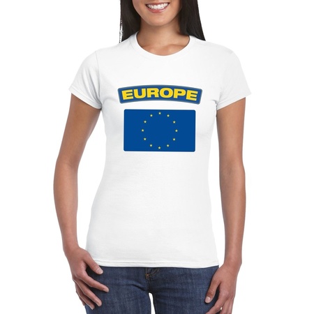 T-shirt met Europese vlag wit dames