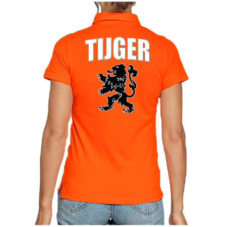 Tijger Holland supporter polo shirt orange with lion EK / WK for women