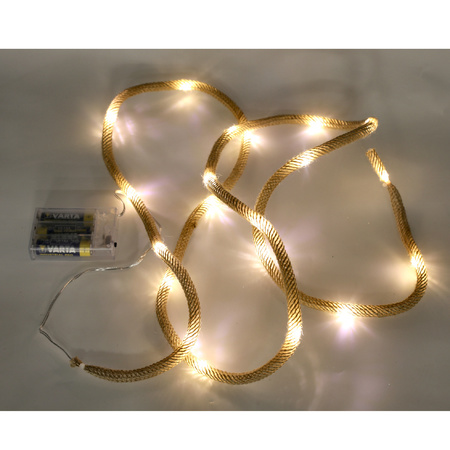 Touwverlichting lichtsnoer op batterijen met 20 LED lampjes warm wit 320 cm