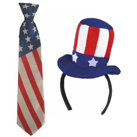 USA/Amerika verkleed thema set hoed en stropdas volwassenen